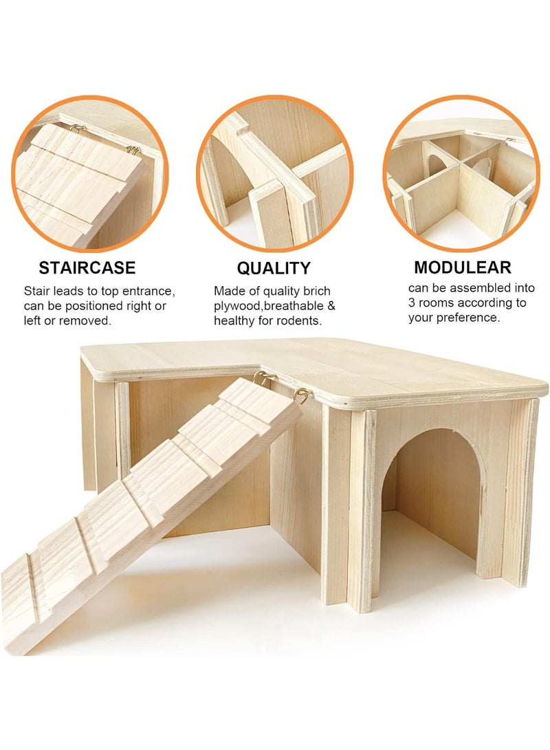 Guinea Pig Hideout and House: Multi Chamber Wooden Guinea Pig Castle with Ladder, Cage Accessories for Chinchilla Dwarf Rabbits Hamster Bunny and Others - Image 4